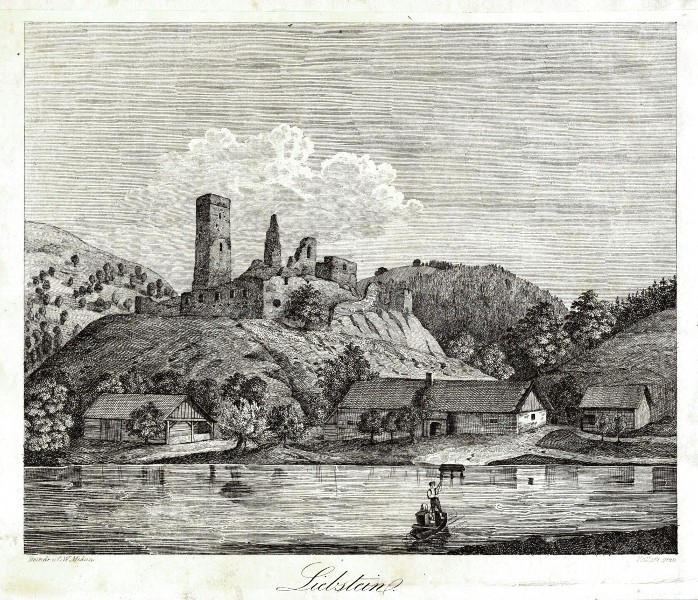 Libštejn (hrad), Liblín - Liebstein, kamenorytina, Medau, 1845