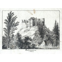 Tolštejn - hrad, zřícenina - Tollenstein in Böhmen, litografie, Medau, 1840