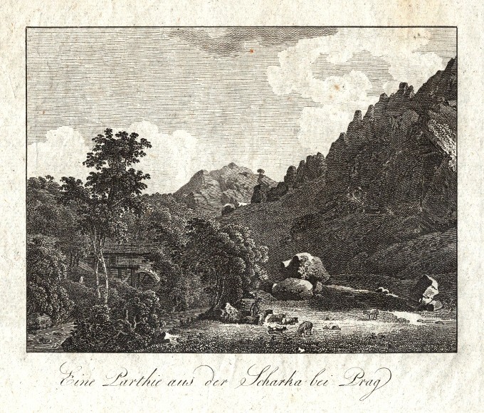 Praha, Šárecké údolí - Eine Parthie aus der Scharka bei Prag, mědirytina, 1819