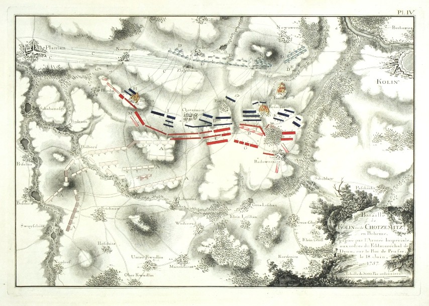 Kolín, Bitva u Kolína, 1757, Sedmiletá válka - Bataille de Kolin ou de Chotzemitz, mědirytina, 1770