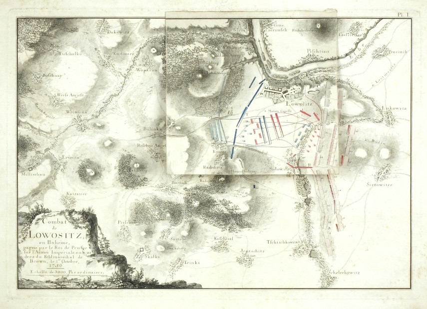 Lovosice, Bitva u Lovosic, 1756, Sedmiletá válka - Combat de Lowositz, mědirytina, 1770