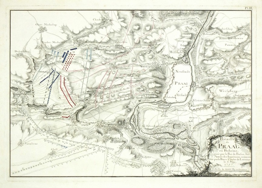 Praha, Bitva u Štěrbohol, 1757, Sedmiletá válka - Bataille de Praag, mědirytina, 1770
