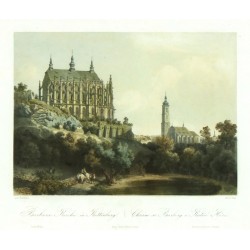 Kutná Hora, Chrám sv. Barbory - Barbara Kirche in Kuttenberg, litografie, Haun, 1860