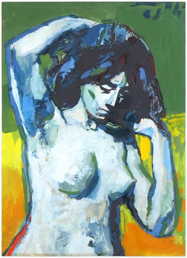 Josef Liesler, ženský poloakt, malba - tempera na papíře, 1960