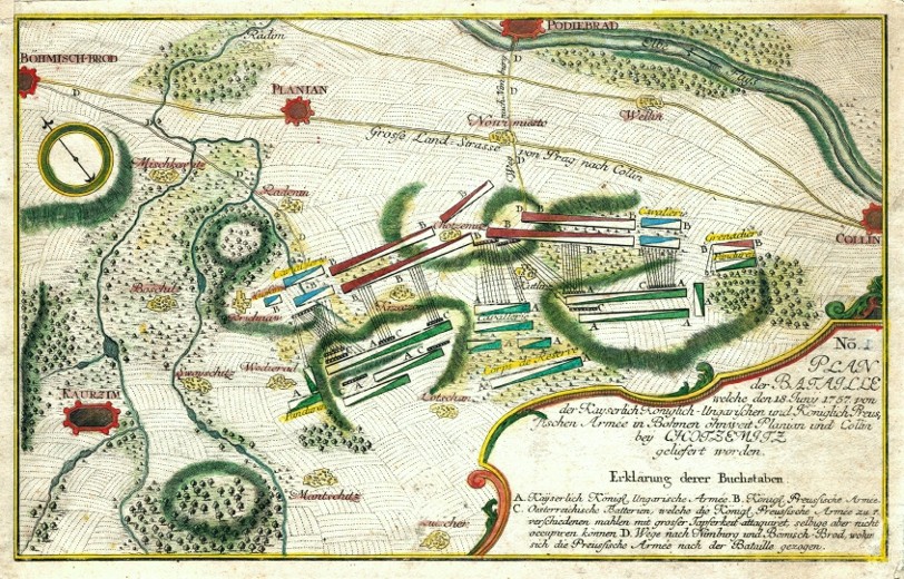 Bitva u Kolína - Plan der Bataille ... 1757 ... bey Chotzemitz, mědirytina,