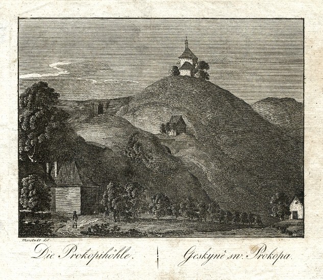 Praha, Prokopské údolí - Die Prokopihöhle. Geskyně sw. Prokopa, mědirytina, Morstadt, Hyllos, 1820
