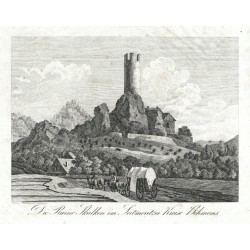 Skalka, Vlastislav, Lovosice - Die Ruine Skalka, kamenorytina, Medau, 1825