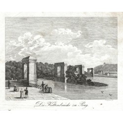 Praha - Most císaře Františka I. - Řetězový most - Die Kettenbrücke zu Prag, kamenorytina, Medau, 1825