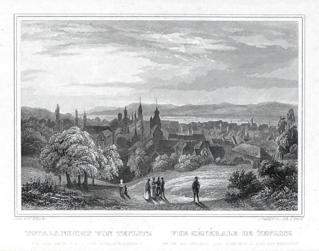 Teplice - Totalansicht von Teplitz, ocelorytina, Würbs, Poppel, 1840 - Staré mapy na prodej