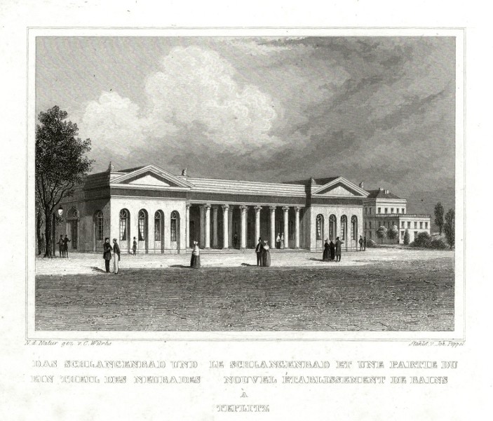 Teplice, Hadí lázně - Das Schlangenbad á Teplitz, ocelorytina, Lange, Würbs, Poppel, 1840