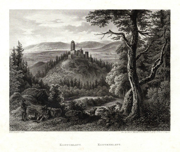 Kostomlaty - Kostenblatt, ocelorytina, Kandler, Fesca, Mikovec, 1860