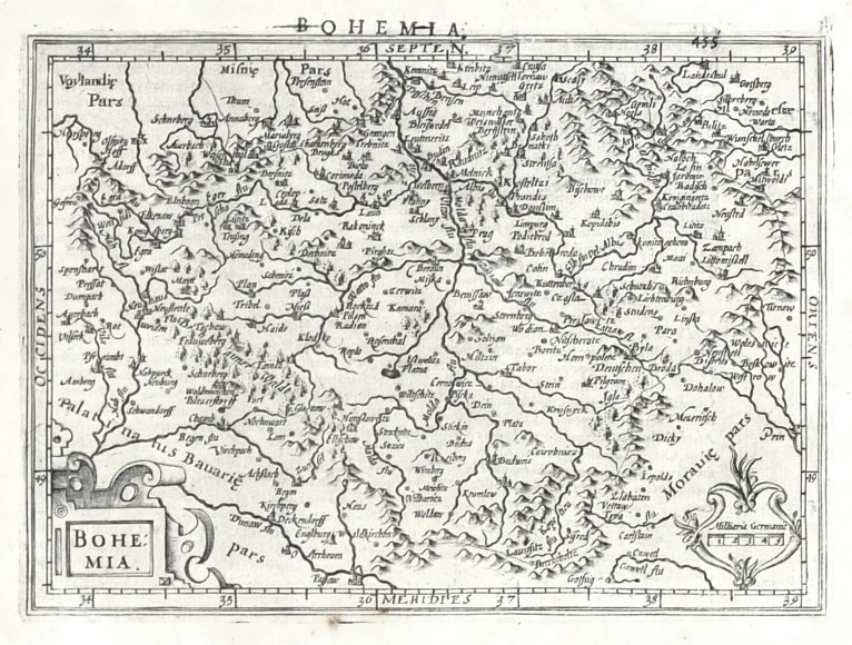 Čechy - Bohemia, mapa Čech, mědirytina, Mercator, Hondius, 1609