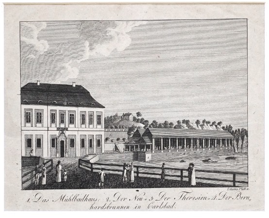 Karlovy Vary - Das Mühlbadhaus in Carlsbad, mědirytina, Pluth, 1819 - Old maps for sale