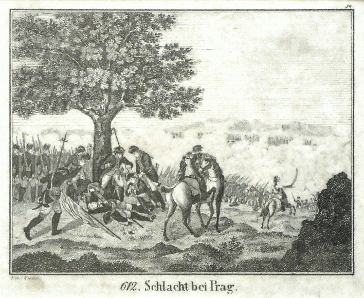 Praha, Bitva u Štěrbohol - Schlacht bei Prag, litografie, Neue Bildergallerie, 1833 - Staré mapy na prodej