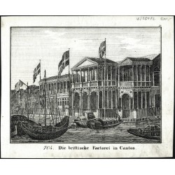 Kanton, Guangzhou, Čína - Die brittische Factorein in Canton, litografie, 1834