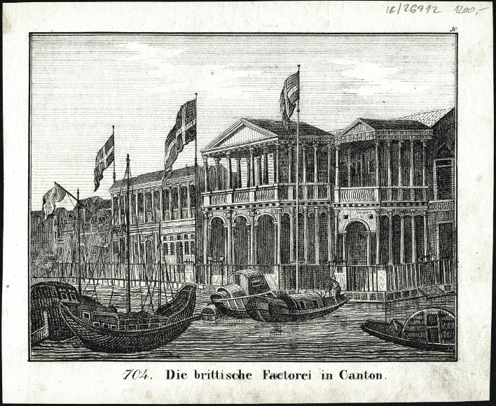 Guangzhou, China - Die brittische Factorein in Canton, lithograph, 1834