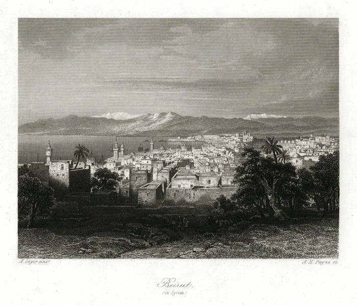 Beirut (in Syrien), Lebanon, steel engraving, Payne, 1850