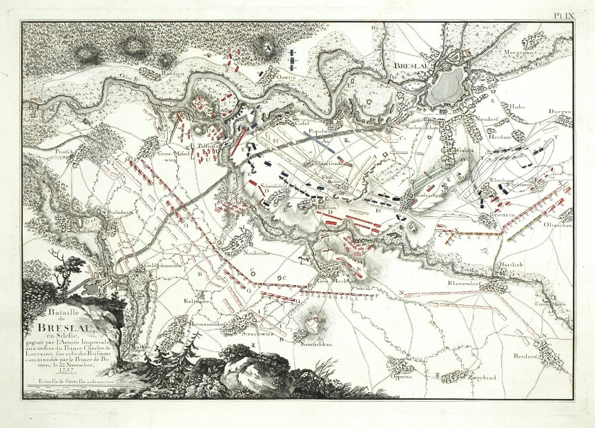 Schlacht bei Breslau, 1757, Siebenjähriger Krieg - Bataille de Breslau, Kupferstich, 1770