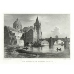 Praha, Karlův most, Křížovnické náměstí - Das Kreuzherrn Klostetr in Prag, ocelorytina, Lange, Poppel, 1840