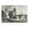 Praha, Karlův most, Křížovnické náměstí - Das Kreuzherrn Klostetr in Prag, ocelorytina, Lange, Poppel, 1840