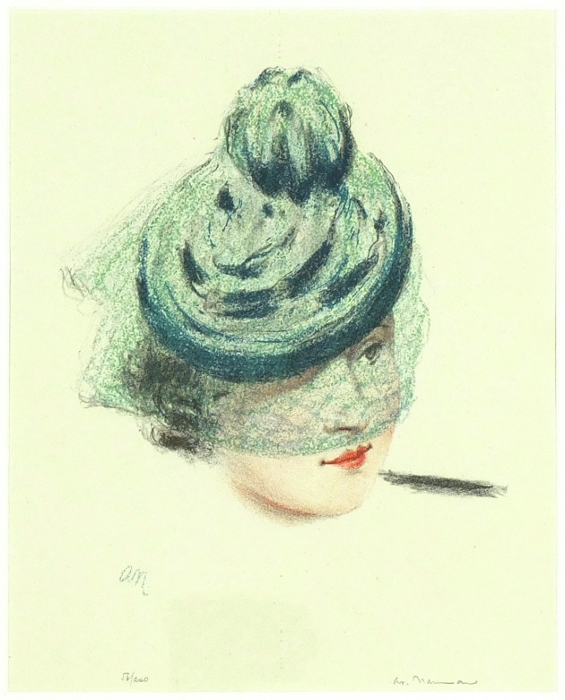 Arno Nauman - Dáma s kloboučkem - barevná litografie, 1920