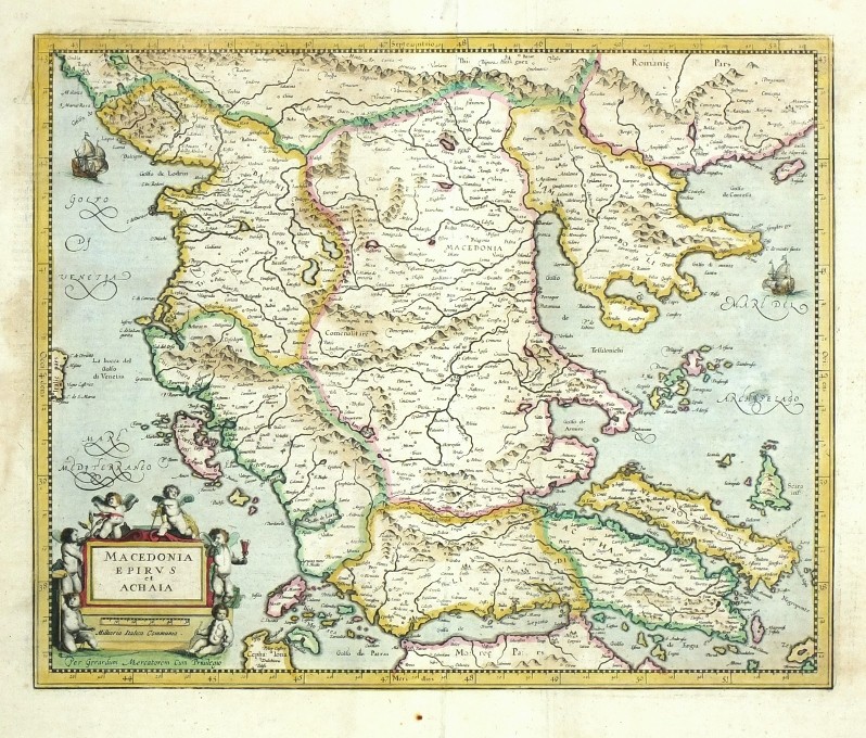 Greece, Albania - Macedonia Epirus et Achaia, copperplate map, Mercator, Hondius, 1636