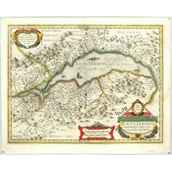 Ženevské jezero - Lacus Lemani, mědirytina, mapa, Mercator, Hondius, 1630