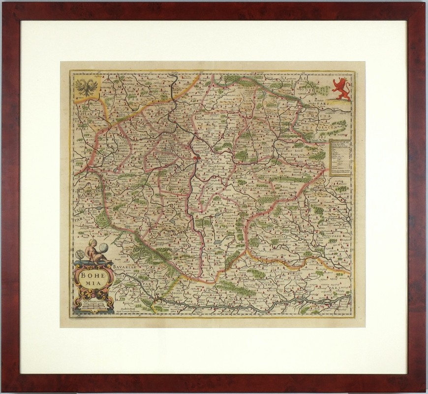 Čechy - mapa Čech, mědirytina, Janssonius, 1638, Bohemia