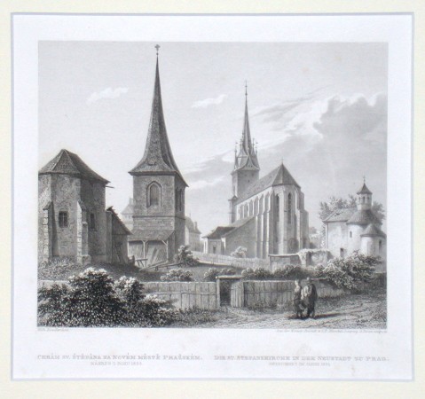 Praha - Chrám sv. Štěpána na Novém Městě pražském, ocelorytina, 1850 - Verkauf alter Karten