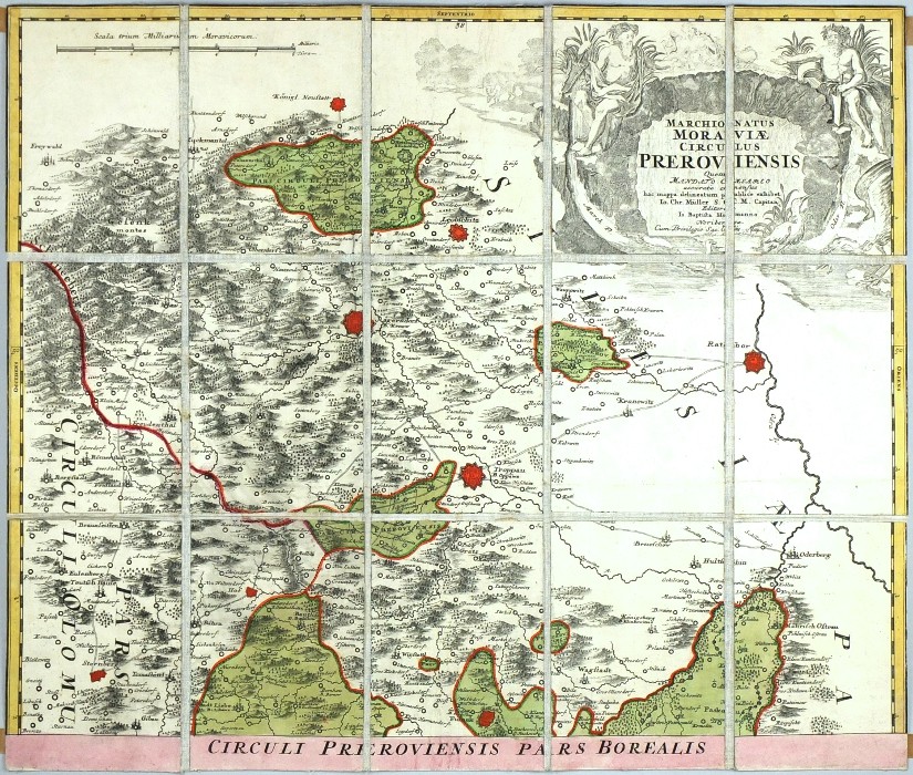 Přerovsko - Marchionatus Moraviae Circulus Preroviensis, mědirytina, mapa, Mueller, Homann, 1720
