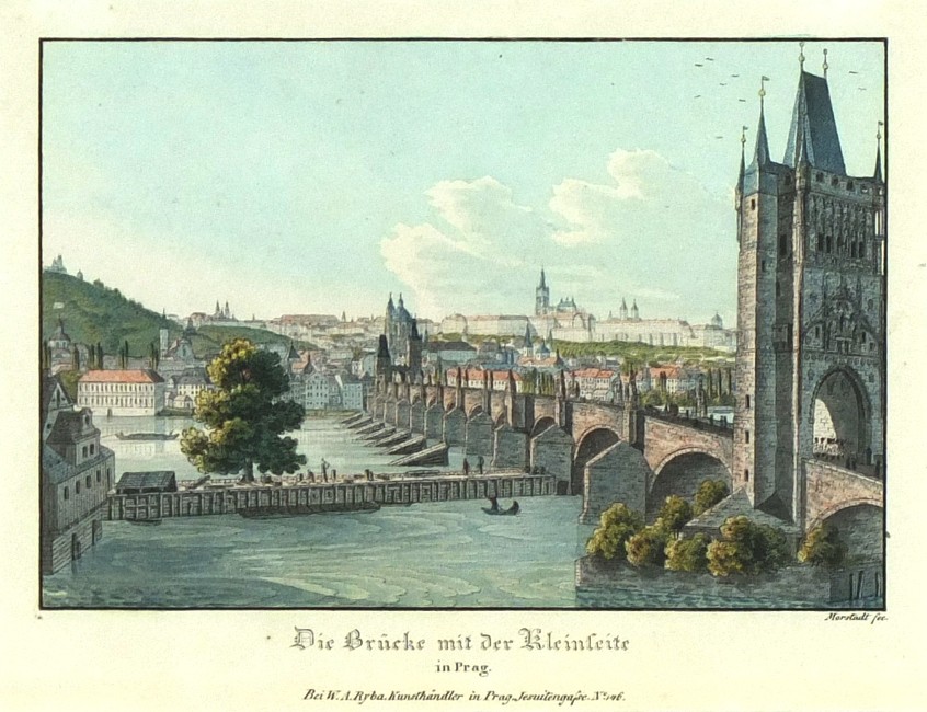 Praha, Karlův most a Malá Strana - Die Brücke mit der Kleinseite in Prag, lept, Morstadt, 1835