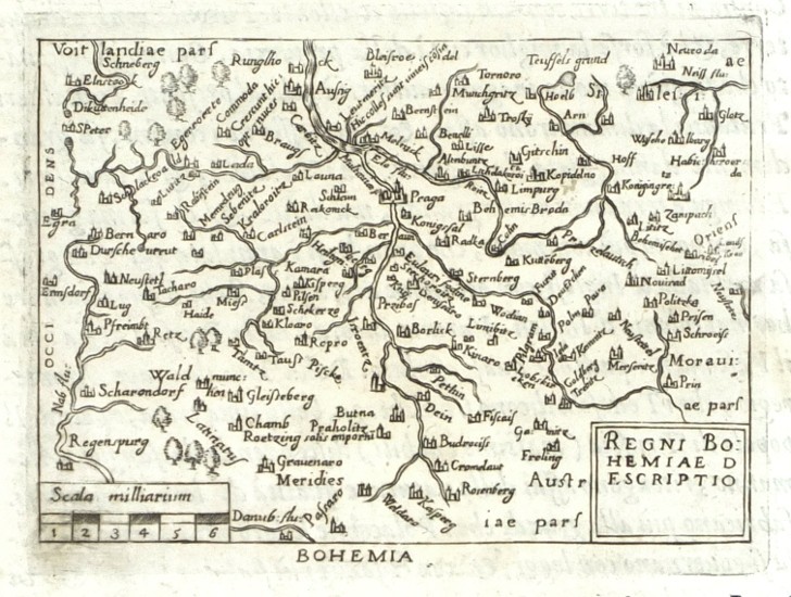Čechy - Regni Bohemiae Descriptio, mědirytina, Ortelius, 1600