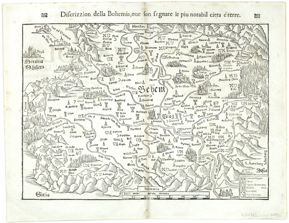 Čechy - Discrizzion della Bohemia, dřevořez, mapa, Münster, Cosmographia, 1558
