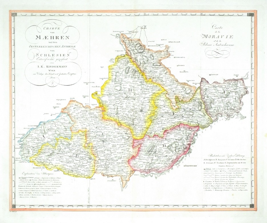 Morava - Charte von Maehren, mědirytina, mapa, Kindermann, 1802
