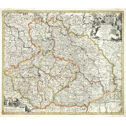 Čechy, Morava, Slezsko - Regnum Bohemiae eique Annexae Provinciae, mědirytina, mapa, Visscher, 1680