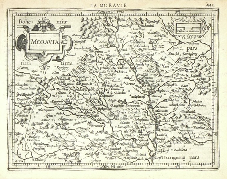 Morava - Moravia, mapa, mědirytina, Mercator, Hondius, 1613