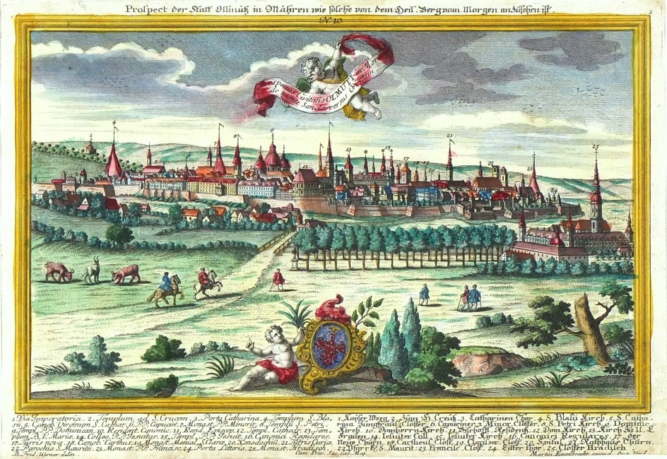 Olomouc - Prospect der Statt Ollmütz, mědirytina, Werner, Engelbrecht, 1740