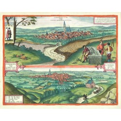 Čáslav, Chomutov - Czaslavium vulgo Czasla - Commoda vulgo Comethau, mědirytina, Braun, Hogenberg, 1618