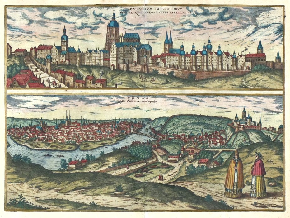 Praha - Braun, Hogenberg - Praga Regni Bohemiae metropolis. Palatium Imperatorum Pragae, mědirytina, 1596