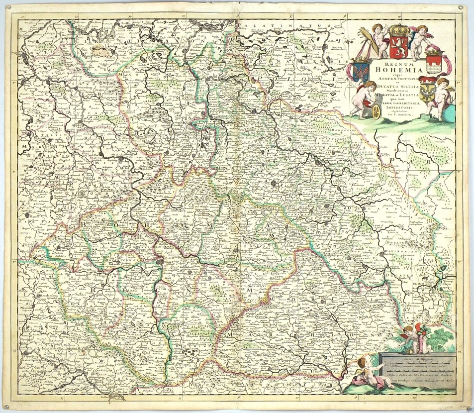 Čechy, Morava, Slezsko - Regnum Bohemia, eique Annexae Provinciae, mapa, mědirytina, Danckerts, 1696