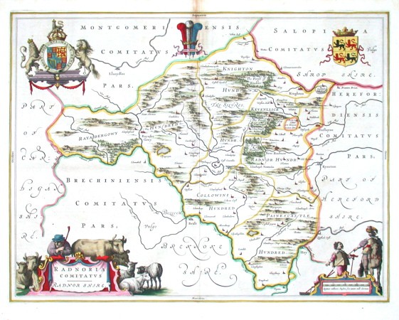 Radnoria comitatus. Radnor shire - Antique map