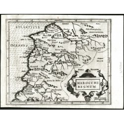 Maroko - Marocchi Regnum, mědirytina, mapa, Mercator, Atlas Minor, Hondius, 1607