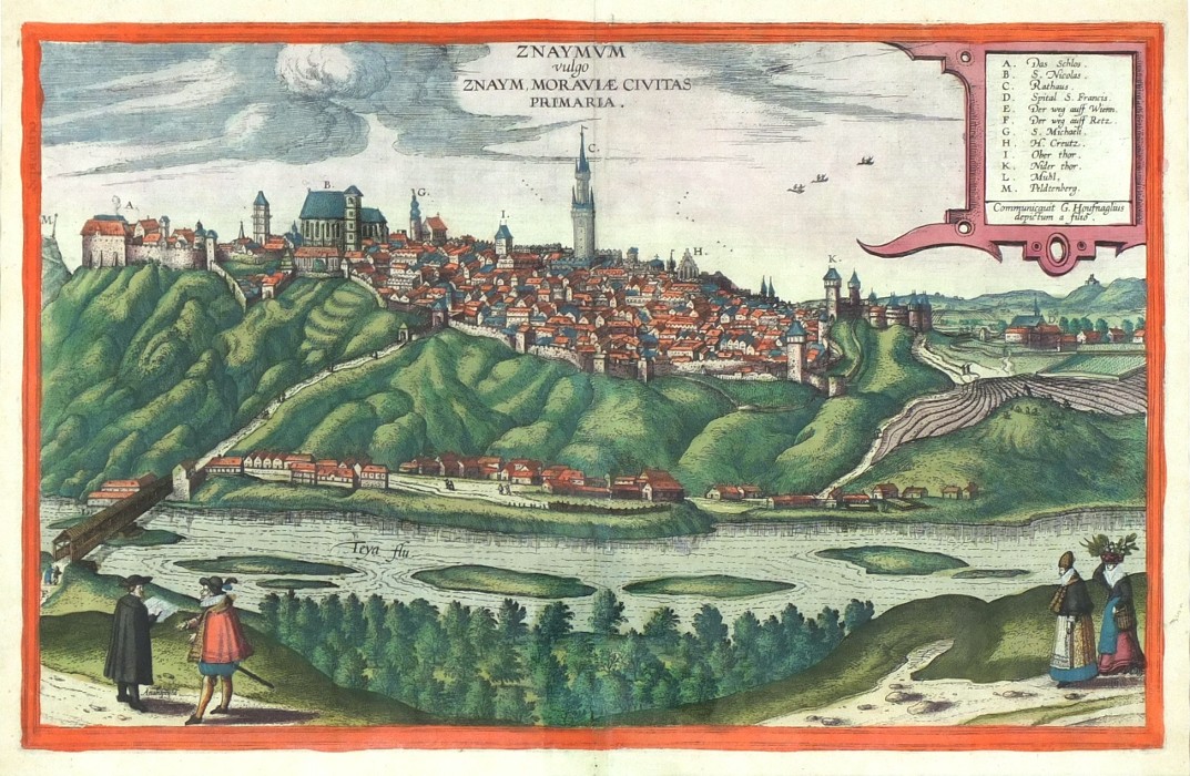 Znojmo - Znaymum vulgo Znaym, mědirytina, Braun, Hogenberg, 1617