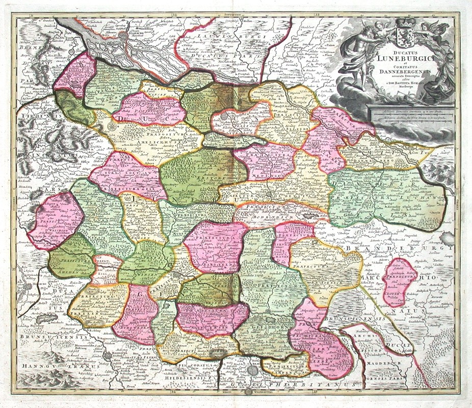 Lüneburg - Ducatus Luneburgici et Comitatus Dannebergensis accurata Descriptio, Kupferstich Karte, Homann, 1710 - Verkauf alter Karten