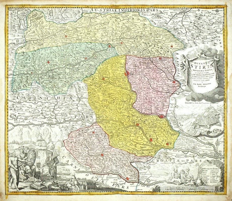 Steiermark, Slowenien - Ducatus Stiriae Novissima Tabula, Kupferstich Karte, Homann, 1710