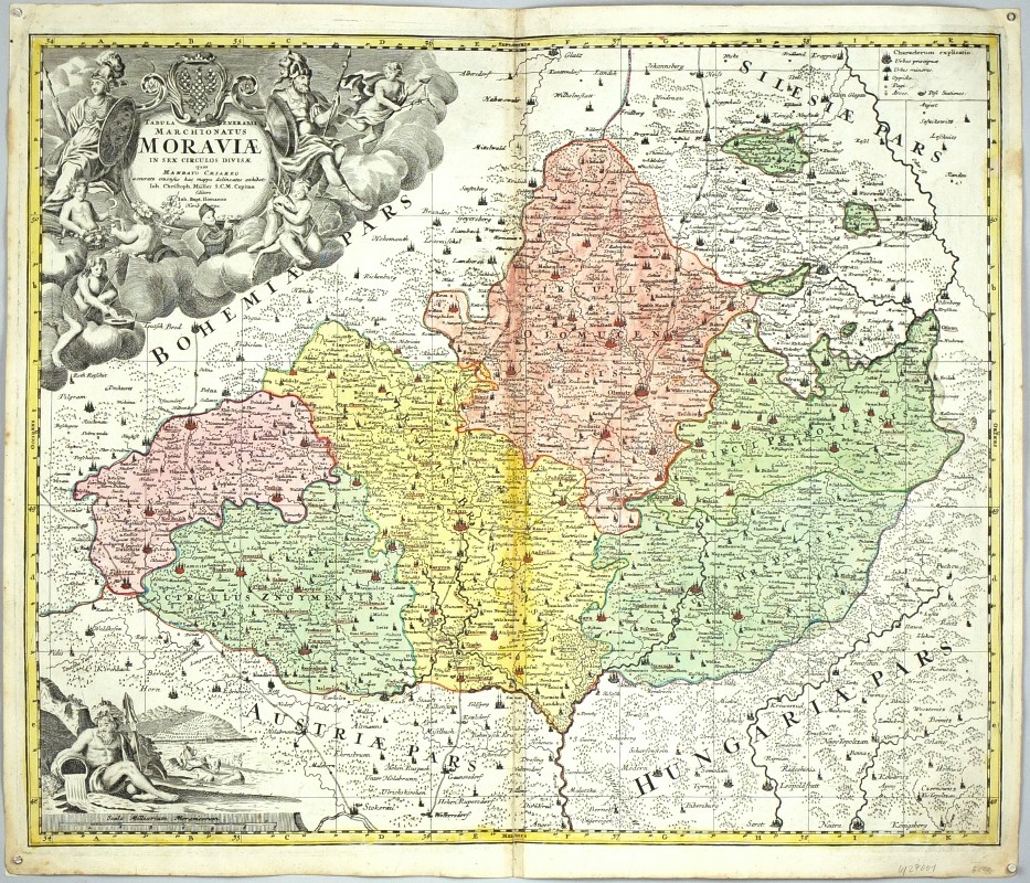 Morava - Tabula Generalis Marchionatus Moraviae, mědirytina, mapa, Müller, Homann, 1720