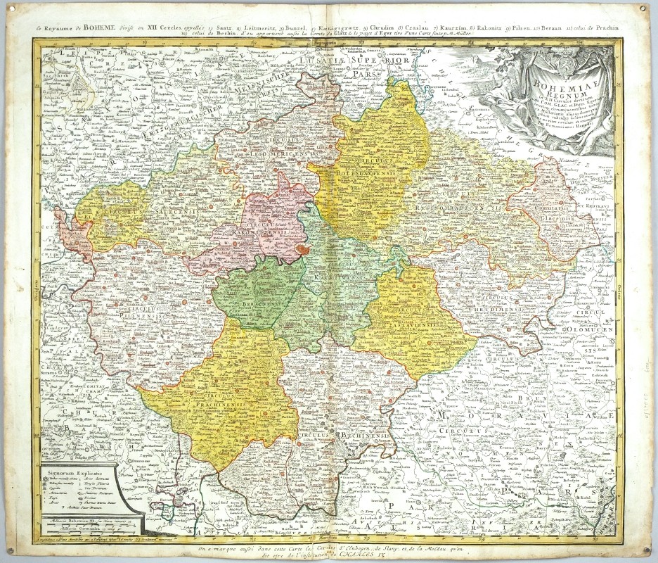 Čechy - Bohemiae Regnum in XII Circulos divisum, mědirytina, mapa, 1740