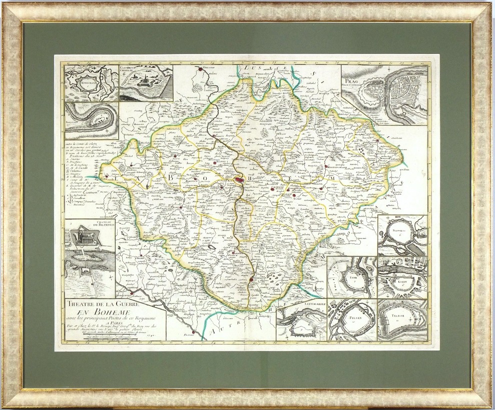 Čechy - Theatre de la Guerre en Boheme, mědirytina, mapa, Le Rouge, 1741