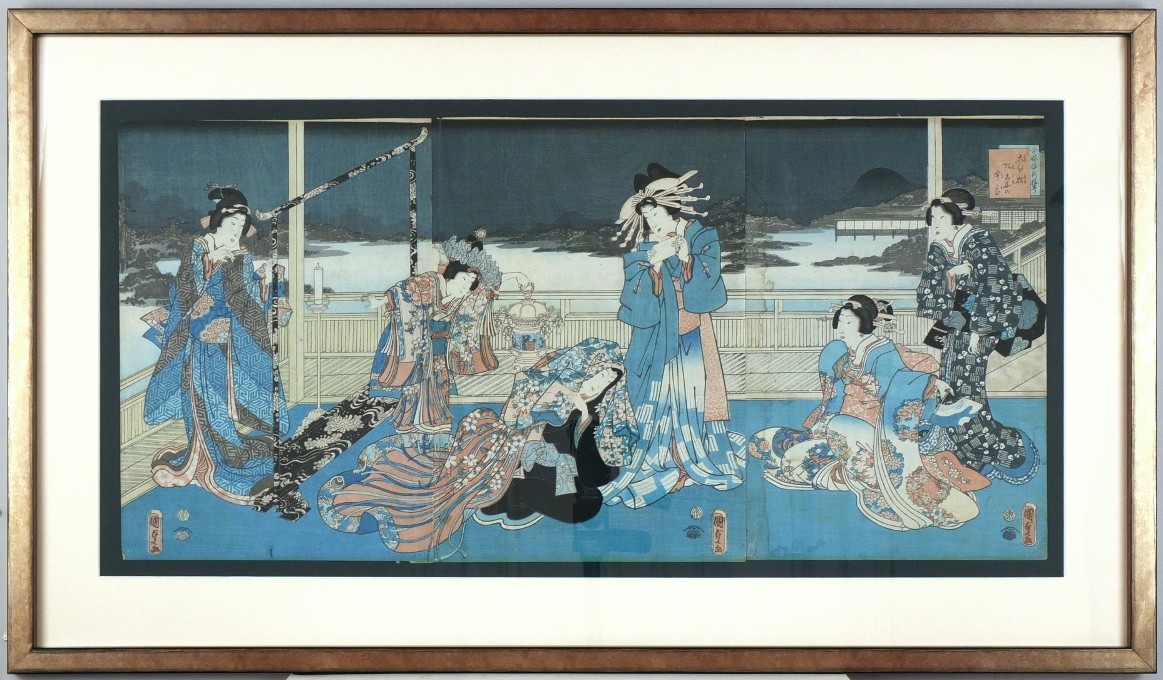 Utagawa Kunisada II. - triptych - barevné dřevoryty, 1865Utagawa Kunisada II - Triptychon - woodblocks in colours, 1865
