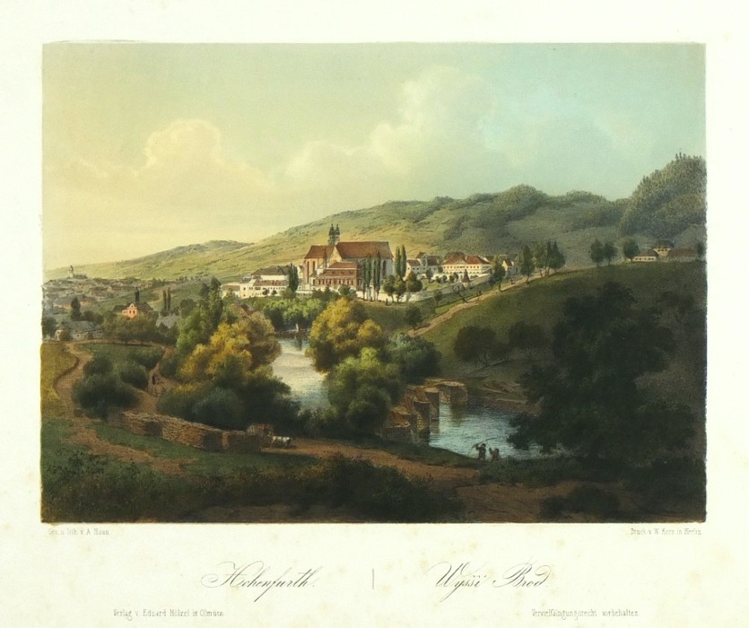 Vyšší Brod - litografie, Haun, 1860. Hohenfurth. Wyšší Brod